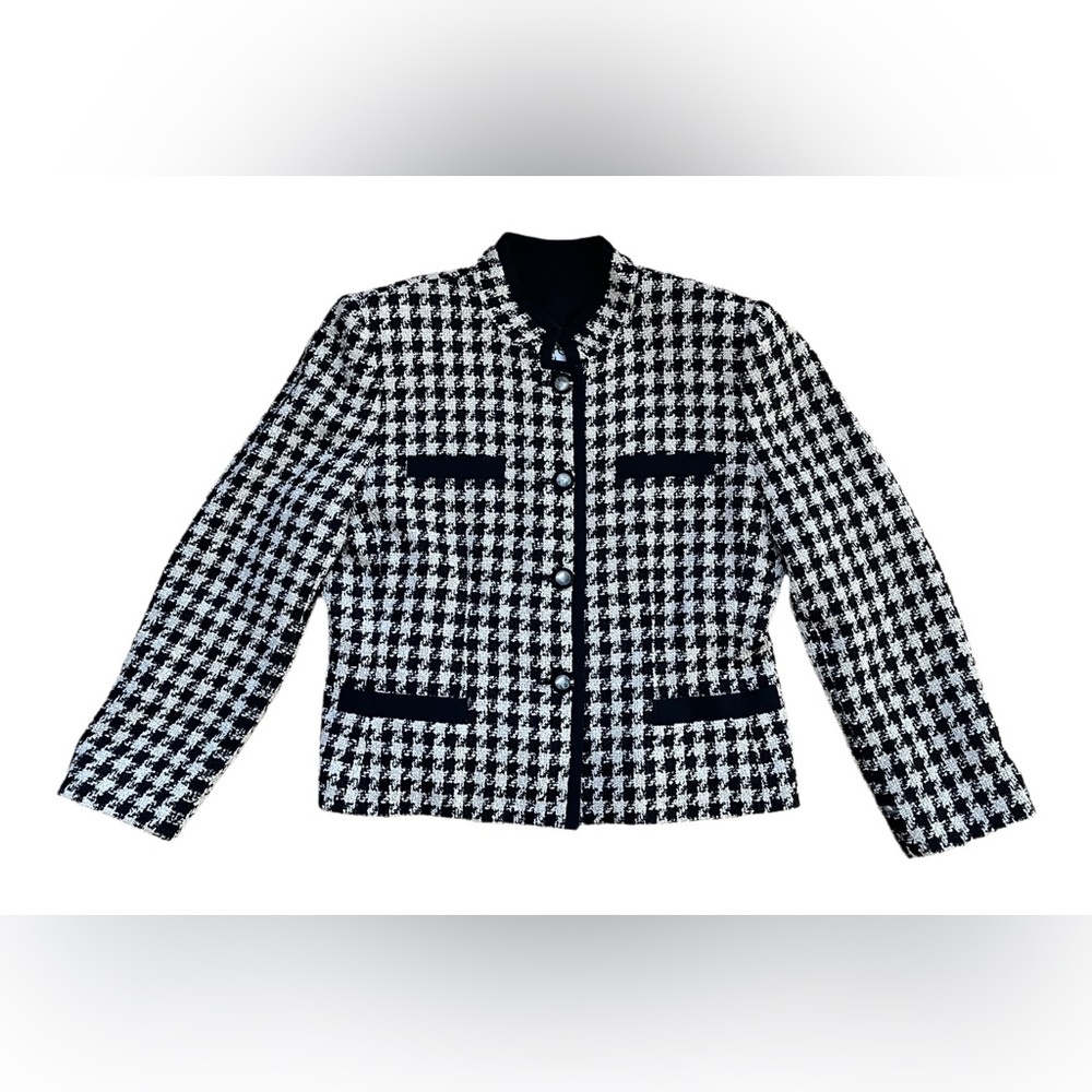 VTG Kasper For ASL Blazer Size 10 P Houndstooth Jacket Pockets Executive Career